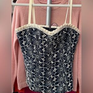 Nanette Lepore Black and Cream Floral Crop Top